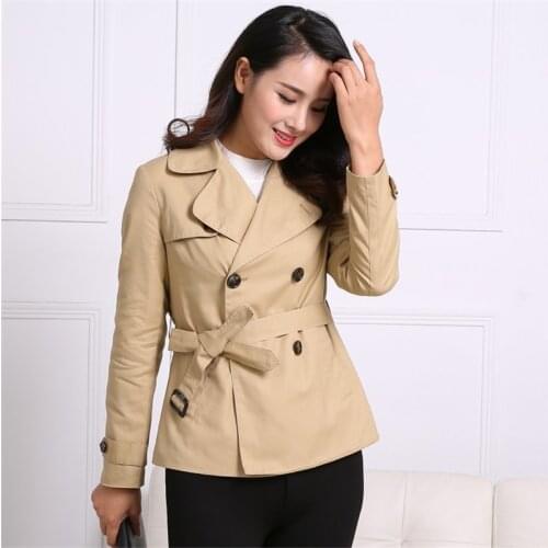 New Short Trench Coat Women 2021 Spring Autumn Cotton Windbreaker Casual Tops Female Belt Slim Double-breasted Short Coats