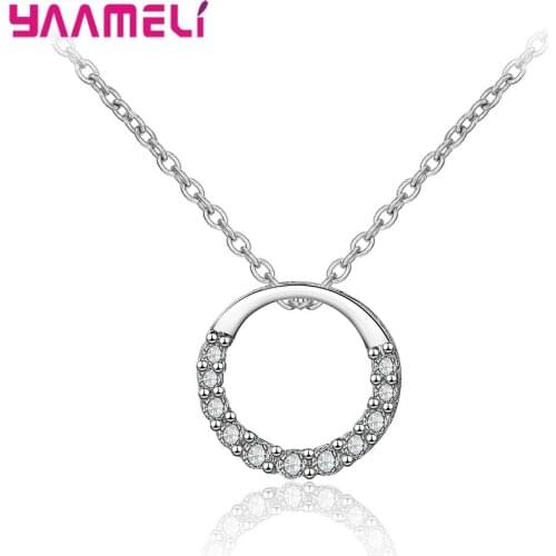 Fantastic Solid 925 Sterling Silver Jewelry Necklace for Women Wedding Engagement Promise Jewelry Classic Circle Pendant/Chain
