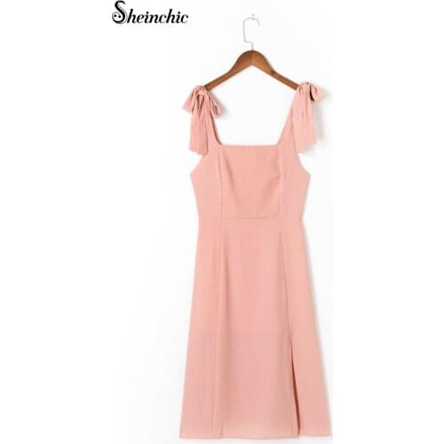 Vestidos De Mujer Casual 2021 Summer Sexy Elegant Bow Spaghetti Strap Mini Dresses Pink/black Robe Femme