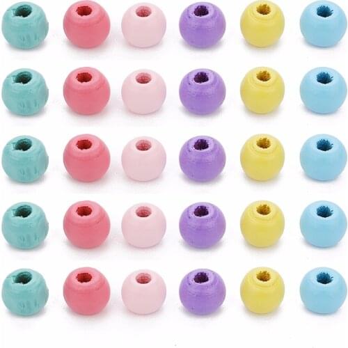 LOULEUR 100pcs 6/8/10mm Natural Colorful Round Wooden Beads Big Hole Wood Loose Spacer Beads for Jewelry Makings Kralen Berloque