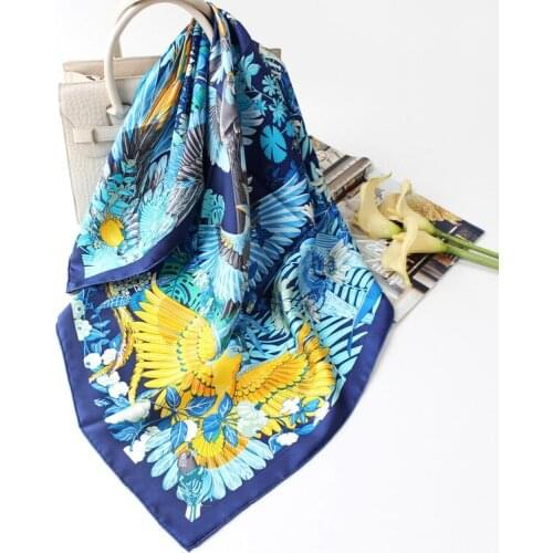 100% Twill Silk Scarf Lover Parrot Print ScarfS Floral Shawl Anti-sun Wraps Mothers Gift Square Neck Scarfs Headscarf 88cm