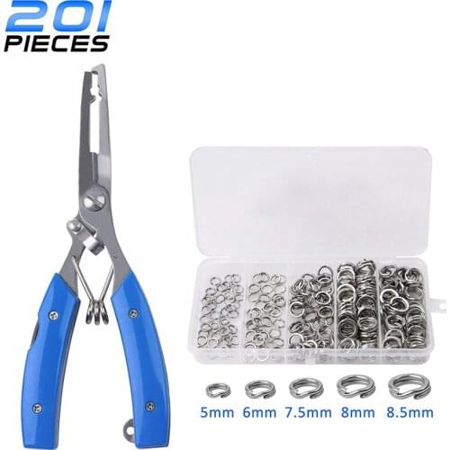 201pcs/lot Stainless steel fishing connectors Split Rings Kit high crimping fish plier scissors for fishing tackle