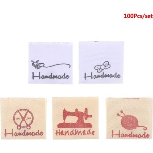 50/100pcs Handmade Sewing Cotton Labels For Clothes Printed Hand Made With Heart Garment Label Tags Clothing Accessories