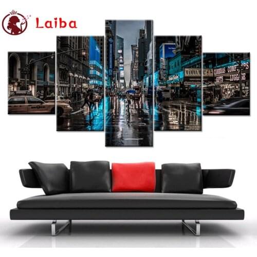 5D DIY City street night view Square round Diamond Painting sale Cross Stitch Diamond Embroidery picture Diamond Mosaic art5pcs