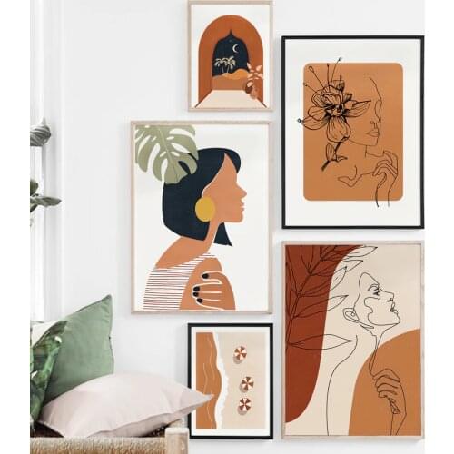 Abstract Line Girl Flower Leaf Plant Beach Nordic Posters And Print Wall Art Canvas Painting Wall Pictures For Living Room Decor