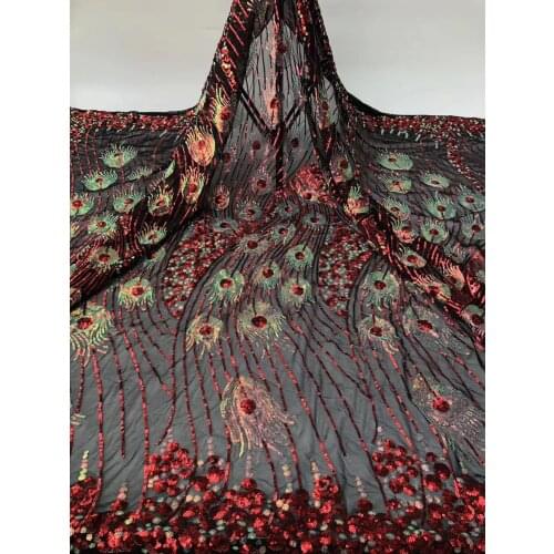 African Net Lace Fabric 2020 High quality Lxury Sequins Lace embroidery French Tulle Lace Fabric for Nigerian wedding Dress