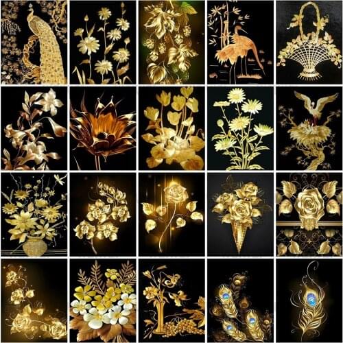 Golden Branch Peacock Diy Full Diamond Painting Home Decoration Handmade Gift Flower Rose Daisy Mosaic Patch Diamond Embroidery