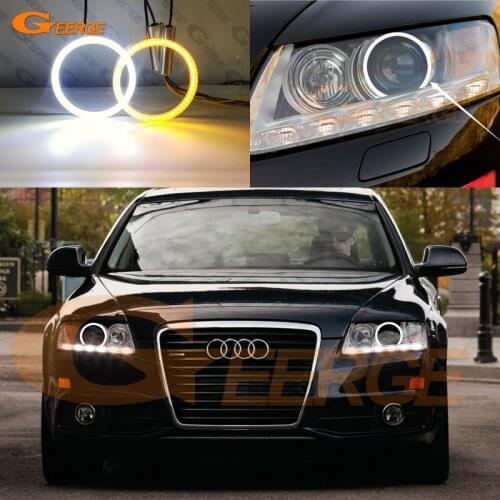 For Audi A6 S6 RS6 C6 Xenon headlight Ultra Bright Dual Color Switchback Day Light turn signal SMD LED Angel Eyes halo rings