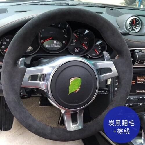 For Porsche Taycan 3 Panamera Macan Cayenne 718 911 9YA 971 Black Suede Steering Wheel Cover Leather Car interior Accessories