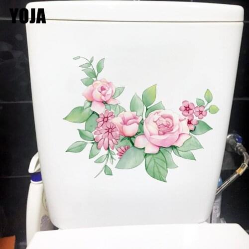 YOJA 21.9X17.5CM Pink Watercolor Flowers Classic Wall Sticker Mural Creative Toilet Seat Decal T1-1965