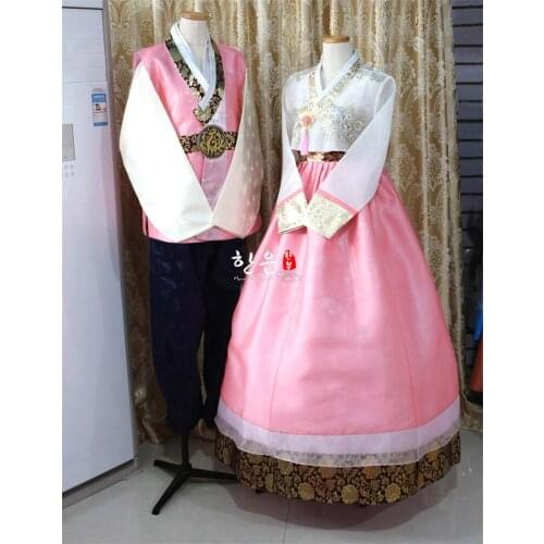 2019 Top Sale Korean Imported Fabric / Bride Groom Wedding Hanbok / Couple Hanbok / Wedding Dress Hallowen Cosplay Gift