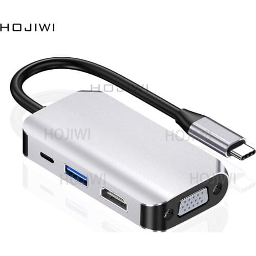 HOJIWI 4 in 1 type-C to HDMI 4K vga hub usb c docking station laptop HDMI Adapter PD fast charge usb 3.0 hub for Macbook AA13