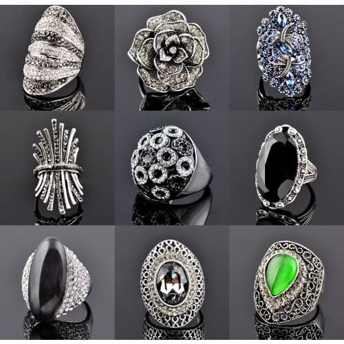 KIOOZOL Vintage black white Color cubic zirconia wide ring various styles for women wedding party fashion jewelry 2021 180 KO6