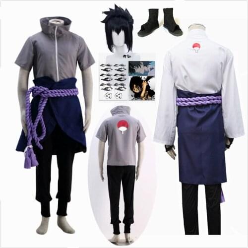 Uchiha Sasuke cosplay costume anime Shippuden clothing halloween party (Blazer + Pants + waist rope + hand guard