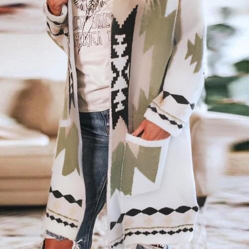 Vintage Boho Print Long Jackets Coat For Woman Muti-Color Floral Gradient Retro Print Long Sleeve O-Neck Jackets Plus Size S-XL