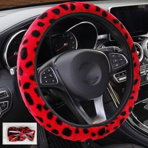Leopard Steering Wheel Cover Print Plush Elastic Section Car Steering Wheel Braid Cover Auto DIY Car Accessories Anti-Slip Soft