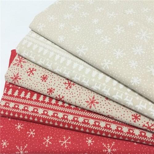 Linen fabric Christmas decoration white snowflake red elk print linen cloth tablecloth diy handmade patchwork fabric new