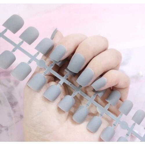 24 Pcs/Set Full Coverage Matte Frosted Short Solid Color Ballet Coffin Fake Nails Detachable Press Nail Art Fake Nail Tips