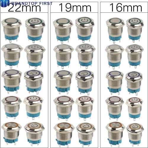 16mm 19mm 22mm metal push button switch 1NO led switch light 3V 5V 6V 12V 24V 220V momentary & self lock 4pins waterproof
