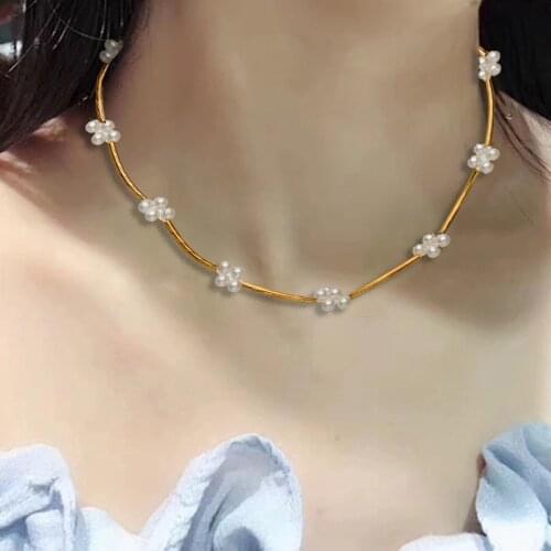 Pearl Metal Necklaces Elegant Flower Pearl Choker Necklaces Trendy NEW 2021 Jewelry Long Chain Party Jewelry