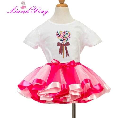 Sweet Candy Sequin T-shirt Birthday Tutu Sets Baby Girls Tutu Dresses Top T-Shirt Tutu Skirt Set Dress Up Costume for Party