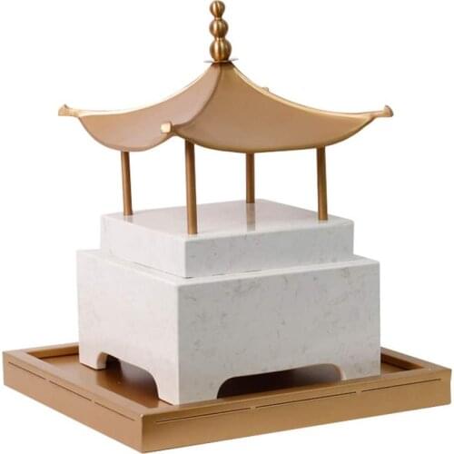 Marble Chinese Style Gate Tower Building Used for Study, Office, Relocation Gift (White Gold)