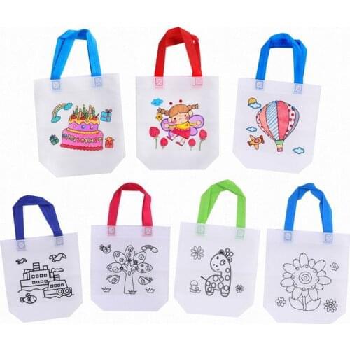 5 Sets DIY Graffiti Bag with Markers Handmade Painting Non-Woven Bag for Children Arts Crafts Color Filling Drawing Toy GYH