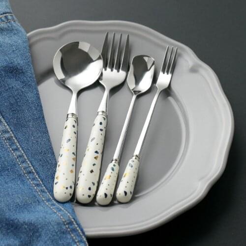 Terrazo Cutlery Set Stainless Steel Spoon Fork Complementary Food Fruit Fork Stirring Spoon Rice Spoon Meat Fork Ice Cream Spoon