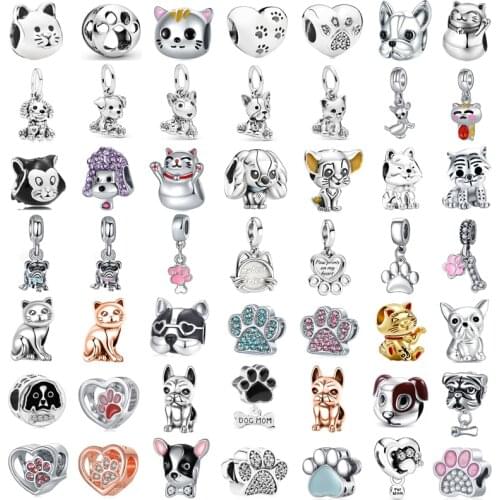 The new fashion charm original dog cat claw combination series bead suitable for original Pandora ladies bracelet jewelry gift
