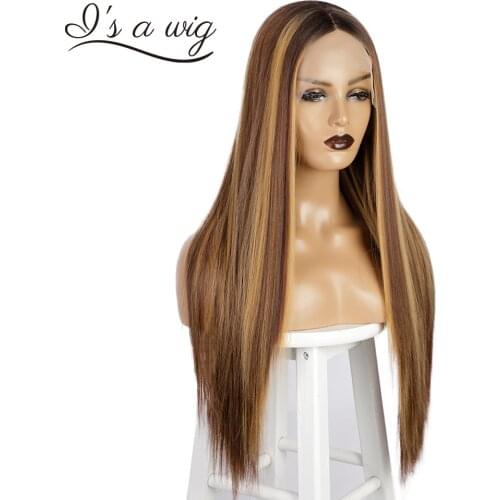 Is a wig Long Straight Mix Brown Synthetic Lace Wigs for Women Middle Point T Part Lace Wigs Natural Looking Daily Use Hairs