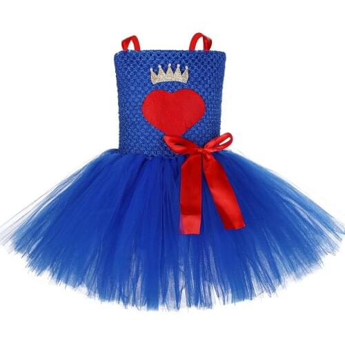 Royal Blue Girls Tutu Dress Villain Superhero Evie Cosplay Halloween Costume for Kids Girl Tulle Fancy Birthday Party Dresses