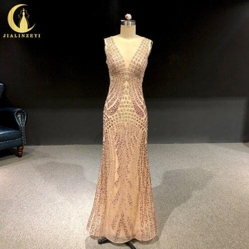 Rhine real Pictures Sexy Luxurious Full Beads Nude with Purple Mermaid arabic evening dresses long