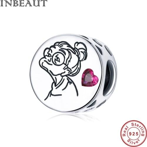 925 Sterling Silver Charm Family Letters Flower Beads Grandmother Pink Heart Jewelry fit Bracelet DIY Pendant Woman Gift Making