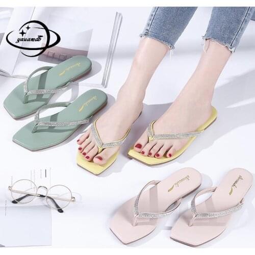 35-39 Womens Slippers Summer Female Flip Flops Flat With Outside Crystal Flip Flops Light Anti-slippery Ladies Shoes H23
