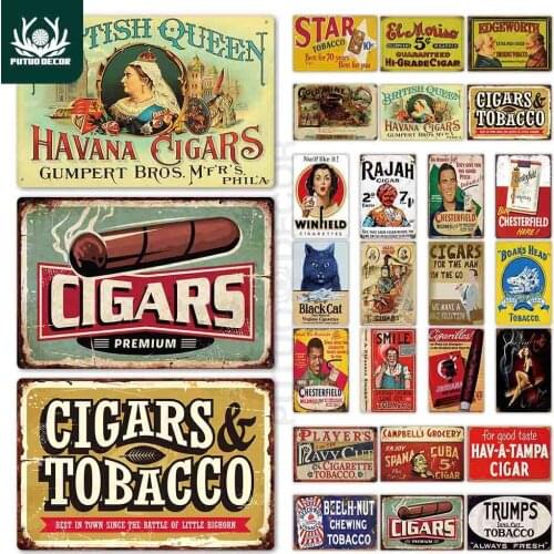 Cigars Vintage Tin Sign Tobacco Metal Sign Wall Decor for Cigar Shop Metal Plate