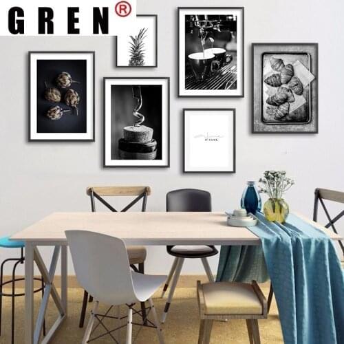 GREN Nordic Coffee Wine Bread Food Vegetables Canvas Painting Wall Art Print Poster Picture Modern Kitchen Dining Home Decor