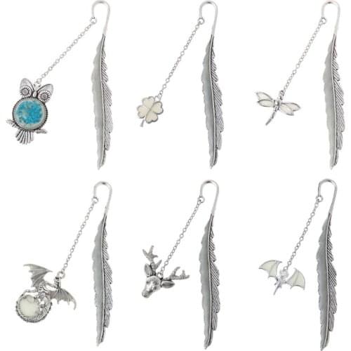 Glow In The Dark Luminous Book Marker Creative Feather Dragon Bookmark Label School Office Stationery Dropship
