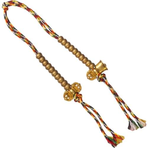 Tibet Copper Bell & Dorje Vajra Buddhist Mala Prayer Counters With Tassel