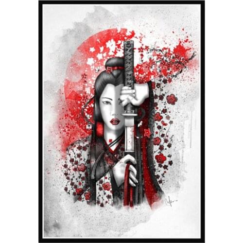 Japanese Bushido 5D DIY Diamond Painting Cross Stitch Samurai Full Square Round Drill Mosaic Embroidery Black Red Room Decor Art