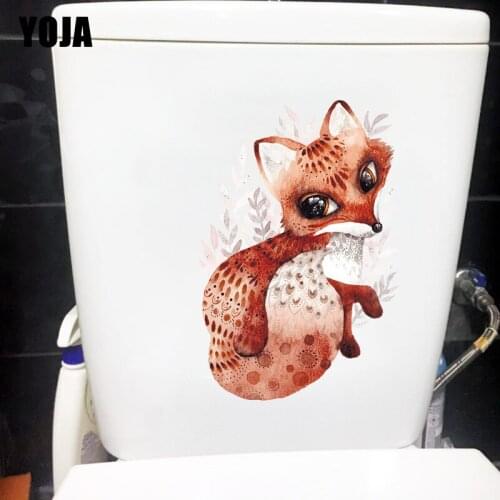 YOJA 15.8×23.5CM Graceful Fox Cartoon Wall Decoration Stickers Creative Home WC Toilet Accessories T1-2749