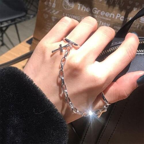 Fashion Punk Cool Hip Multi Layer Adjustable Chain Two Fingers Open Alloy Women Rotate Rings for Women Party Daily Life