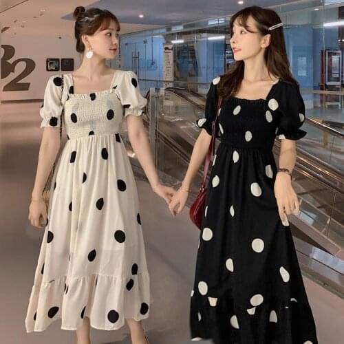 2021 summer new chiffon French retro dress high-end polka-dot self-cultivation western style large size A-line long skirt