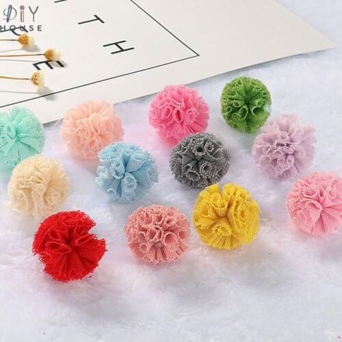 100Pcs Hair Accessories Lace Gauze Elastic Flower Balls DIY Craft Supplie Mesh Yarn Balls Headwear Jewelry Ornaments Pompones