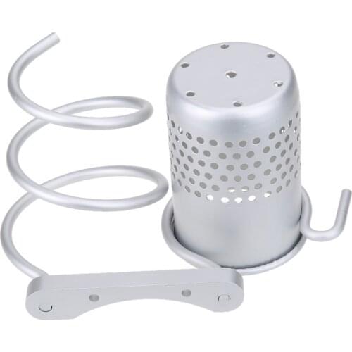 Aluminum Bathroom Wall Shelf Wall-mounted Hair Dryer Rack Storage Hairdryer Support Holder Silver Spiral Stand with Storage Cup