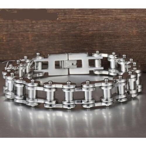 316L Stainless Steel Biker Heavy Bicycle Link Bracelet for Mens Boys Hip Hop Silver color Chain Wristband Jewelry Gifts HBM10