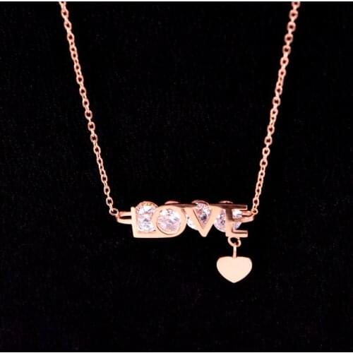 Stainless Steel Zircon Heart Love Letter Pendants Necklace Couple Romantic Crystal Necklaces Women Wedding Jewelry Xmas Gift