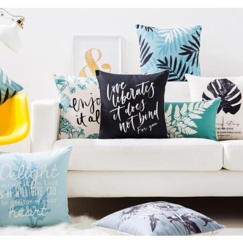 Decorative cushion cover/Ins Idyllic Fresh Plant Leaves cotton pillow/Wholesale and retail cushions/Marine style waist