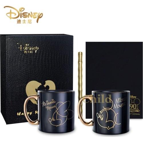 Disney Mickey Minnie Love 90th Anniversary Gift Valentines Day Gift Cute Ceramic Water Cup Black Gold Confession Mug