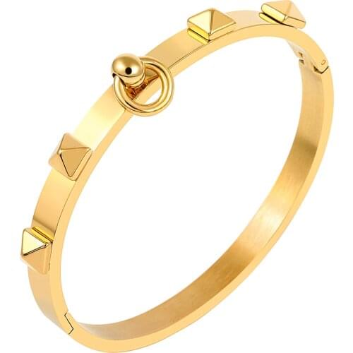 Luxury Brand Stainless Steel Rivet Cuff Charm Bangles Trendy Men Women Wedding Party Lucky Charm Bangles Jewelry Pulsera