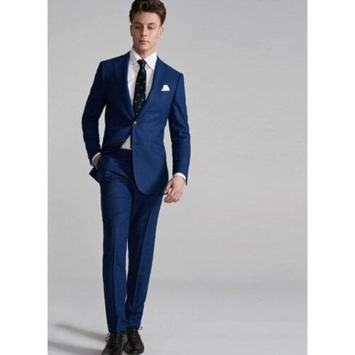 Custom Made Navy Blue Men Suits Wedding Groom Tuxedo Man Blazer Jacket Pants Slim Fit Costume Homme Business Suit Ternos 2Piece